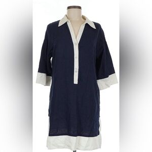 Cynthia Rowley Contrast Trim Linen Dress Navy White Size Large